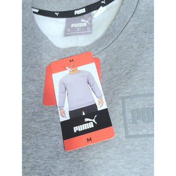 Puma Men's Crew Neck Fleece Lined Cotton Pullover Logo Crew Sweatshirt Gray NWT - Picture 5 of 8